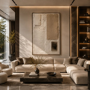 Soft Blocks Textured Wall Art displayed above a sofa in a neutral interior | Oildeco