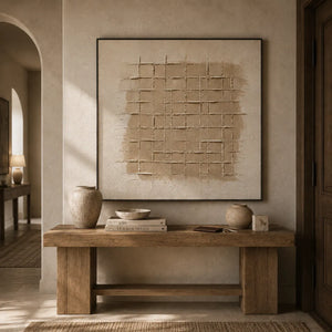 Linen Grid Relief Wall Art room scene 3 | Oildeco