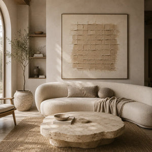 Linen Grid Relief Wall Art room scene 4 | Oildeco