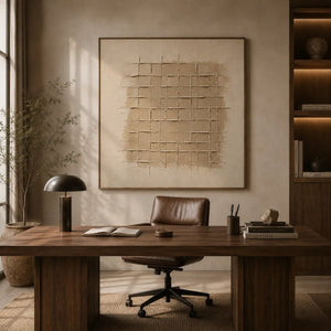 Linen Grid Relief Wall Art room scene 5 | Oildeco