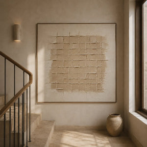 Linen Grid Relief Wall Art room scene 6 | Oildeco