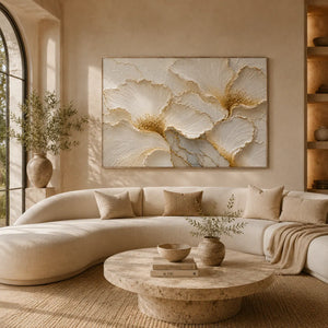 Ivory Petal Relief Wall Art room scene 3 | Oildeco