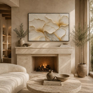 Ivory Petal Relief Wall Art room scene 4 | Oildeco
