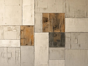 Ochre Patchwork Abstract Wall Art artwork view | OILDECO
