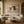 Ochre Patchwork Abstract Wall Art room scene 2 | OILDECO