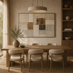 Ochre Patchwork Abstract Wall Art room scene 6 | OILDECO
