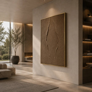 Clay Rift Textured Wall Art shown in a calm bedroom setting | Oildeco