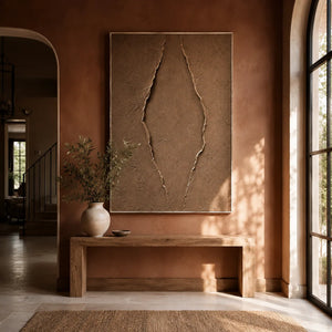 Clay Rift Textured Wall Art displayed in a bright dining room | Oildeco