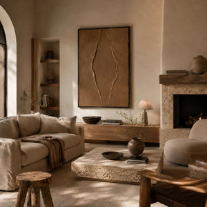 Clay Rift Textured Wall Art shown in a quiet home office | Oildeco