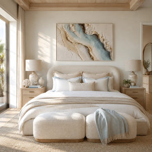 Blue Shore Textured Wall Art styled in a contemporary entryway | Oildeco