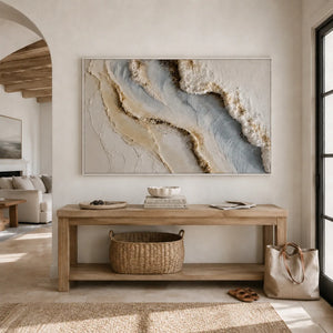 Blue Shore Textured Wall Art displayed in a bright dining room | Oildeco