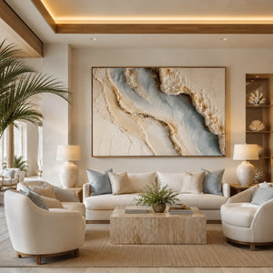 Blue Shore Textured Wall Art shown in a quiet home office | Oildeco
