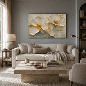Golden Blossom Relief Wall Art room scene 6 | Oildeco