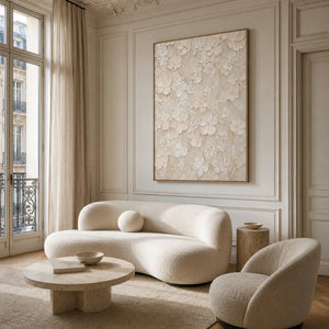 Ivory Garden Relief Wall Art styled in a living room | OILDECO