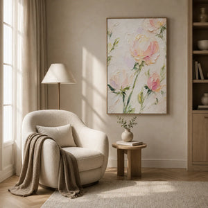 Blush Stem Floral Wall Art room scene 6 | Oildeco