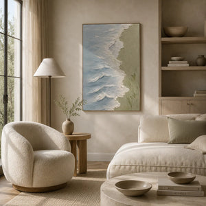 Blue Shore Textured Wall Art room scene 2 | Oildeco