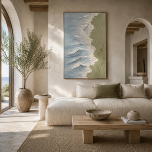 Blue Shore Textured Wall Art room scene 5 | Oildeco