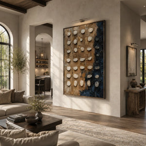 Pebble Grid Textured Wall Art displayed above a sofa in a neutral interior | Oildeco
