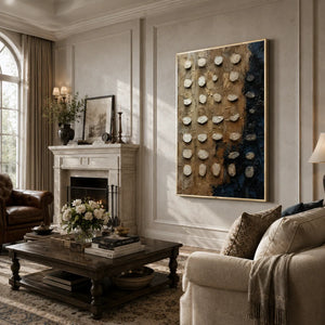 Pebble Grid Textured Wall Art displayed in a bright dining room | Oildeco
