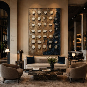 Pebble Grid Textured Wall Art styled with minimal interior decor | Oildeco