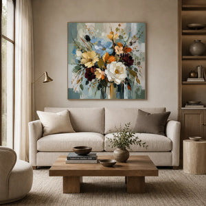 Blue Meadow Bouquet Wall Art room scene 1 | Oildeco