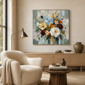 Blue Meadow Bouquet Wall Art room scene 4 | Oildeco
