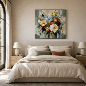 Blue Meadow Bouquet Wall Art room scene 4 | Oildeco