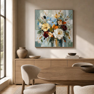 Blue Meadow Bouquet Wall Art room scene 5 | Oildeco