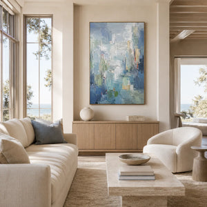 Blue Mist Cityscape Wall Art room scene 2 | Oildeco