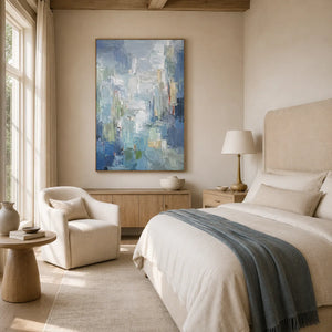 Blue Mist Cityscape Wall Art room scene 3 | Oildeco