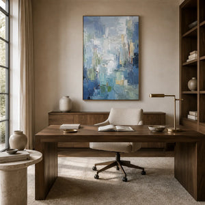 Blue Mist Cityscape Wall Art room scene 4 | Oildeco