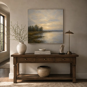 Misty Lake Landscape Wall Art room scene 4 | Oildeco