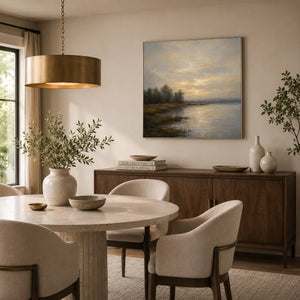 Misty Lake Landscape Wall Art room scene 5 | Oildeco