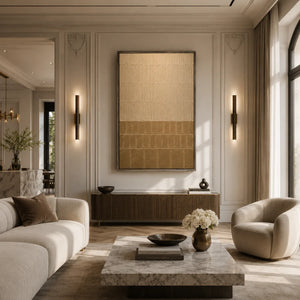 Sand Grid Textured Wall Art displayed above a sofa in a neutral interior | Oildeco