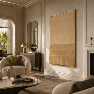 Sand Grid Textured Wall Art styled in a contemporary entryway | Oildeco