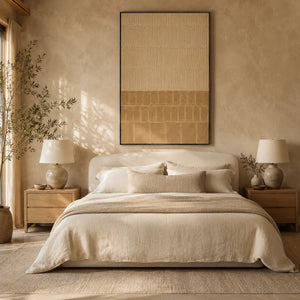 Sand Grid Textured Wall Art shown in a quiet home office | Oildeco