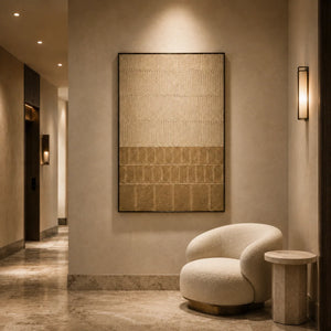 Sand Grid Textured Wall Art styled in a contemporary entryway | Oildeco