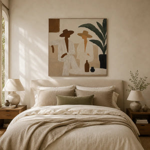 Palm Figures Abstract Wall Art room scene 3 | Oildeco