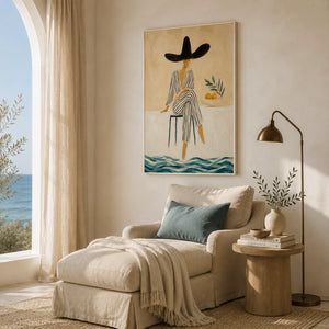 Citrus Muse Figure Wall Art styled in a reading corner | OILDECO