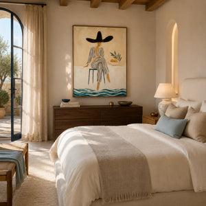 Citrus Muse Figure Wall Art styled in a bedroom | OILDECO