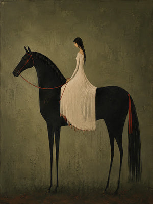 Original artwork view of Rider in Olive Wall Art | OILDECO