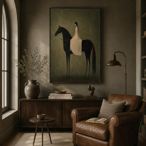 Rider in Olive Wall Art room scene 1 | Oildeco