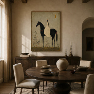 Moonlit Rider Horse Wall Art styled in a dining room | OILDECO