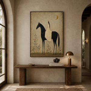 Moonlit Rider Horse Wall Art styled in a entryway | OILDECO