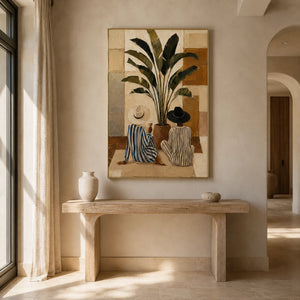 Tropical Vessel Still Life Wall Art styled interior scene 1 | Oildeco
