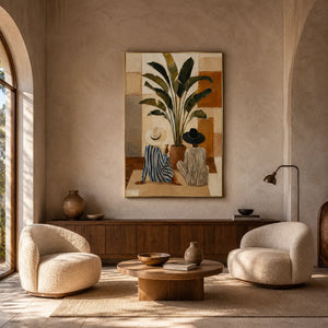 Tropical Vessel Still Life Wall Art styled interior scene 2 | Oildeco