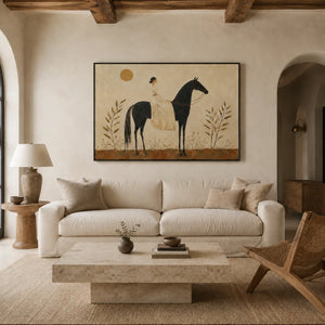 Sunlit Rider Horse Wall Art styled interior scene 1 | Oildeco