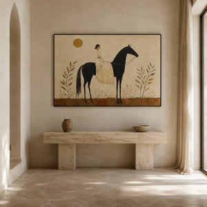 Sunlit Rider Horse Wall Art styled interior scene 2 | Oildeco