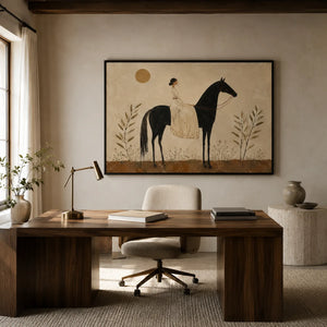 Sunlit Rider Horse Wall Art styled interior scene 4 | Oildeco