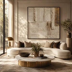 Woven Blocks Textured Wall Art styled in a modern living room | Oildeco